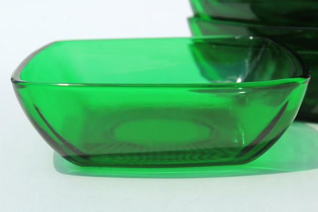 photo of Anchor Hocking Charm square bowls, forest green glass fruit/ ice cream dishes #6