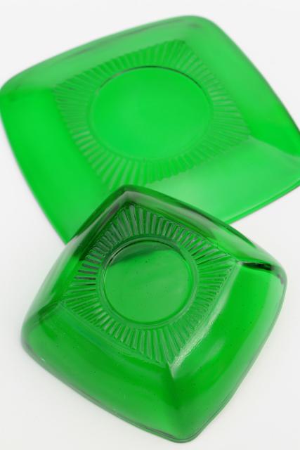 photo of Anchor Hocking Charm square plates & bowls, forest green glass, retro 1950s glassware #5