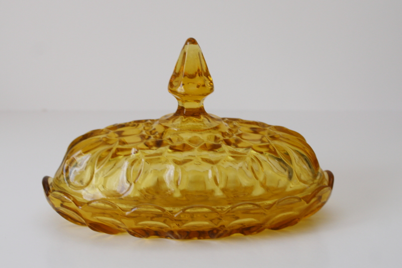 photo of Anchor Hocking Fairfield pattern covered butter dish, 70s or 80s vintage amber glass  #1
