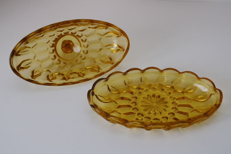 photo of Anchor Hocking Fairfield pattern covered butter dish, 70s or 80s vintage amber glass  #2