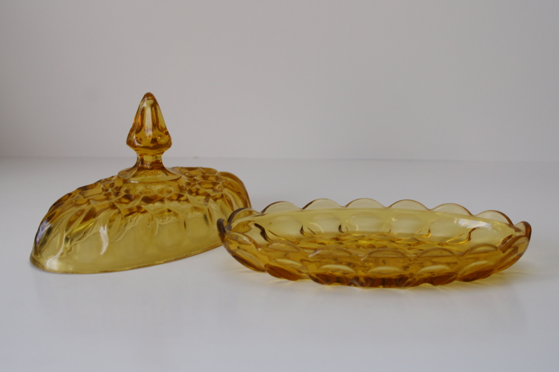 photo of Anchor Hocking Fairfield pattern covered butter dish, 70s or 80s vintage amber glass  #4