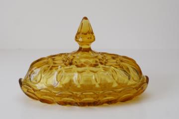 catalog photo of Anchor Hocking Fairfield pattern covered butter dish, 70s or 80s vintage amber glass 