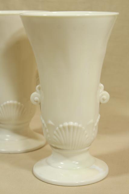 photo of Anchor Hocking Fire King ivory vitrock seashell vases pair, art deco vintage #3