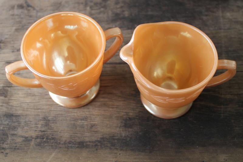 photo of Anchor Hocking Fire King peach luster cream & sugar set, laurel pattern #2