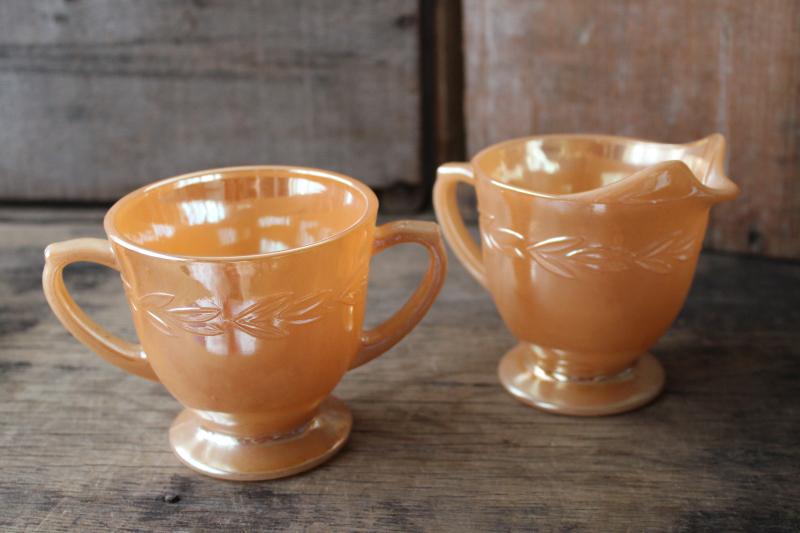 photo of Anchor Hocking Fire King peach luster cream & sugar set, laurel pattern #5