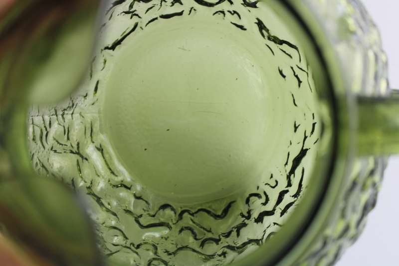 photo of Anchor Hocking Lido Milano crinkle glass pitcher, 70s vintage avocado green glassware  #7