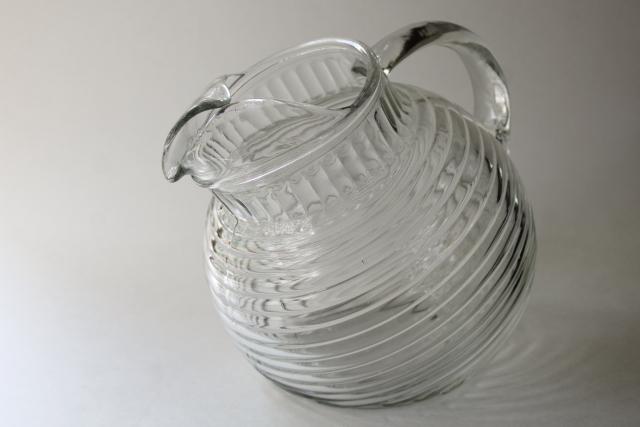 photo of Anchor Hocking Manhattan crystal clear glass large pitcher, round ball tilt jug shape #2