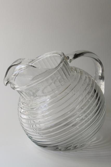 photo of Anchor Hocking Manhattan crystal clear glass small pitcher, round ball tilt jug shape #1