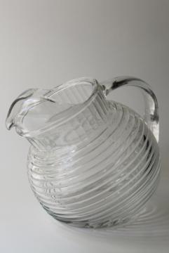 catalog photo of Anchor Hocking Manhattan crystal clear glass small pitcher, round ball tilt jug shape