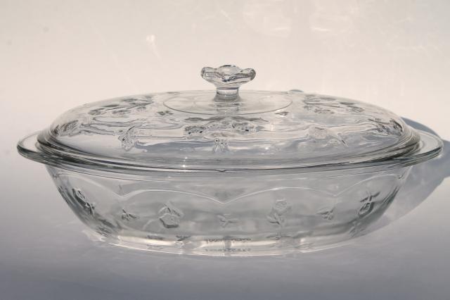 photo of Anchor Hocking Savannah pattern clear glass two quart oval casserole baking dish #1