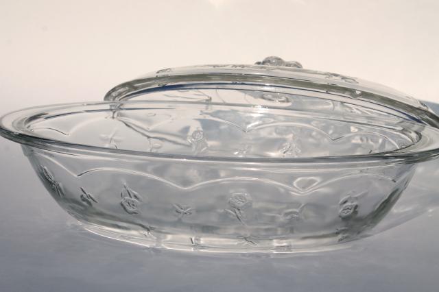 photo of Anchor Hocking Savannah pattern clear glass two quart oval casserole baking dish #7