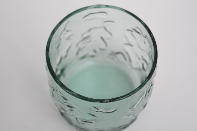 photo of Anchor Hocking Spanish green oak leaf & acorn embossed tumblers, old fashioned glasses #6