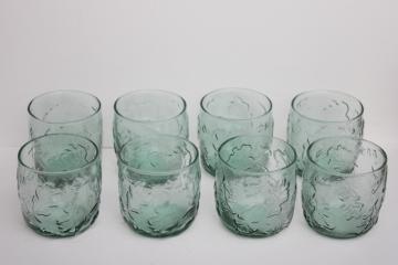 catalog photo of Anchor Hocking Spanish green oak leaf & acorn embossed tumblers, old fashioned glasses