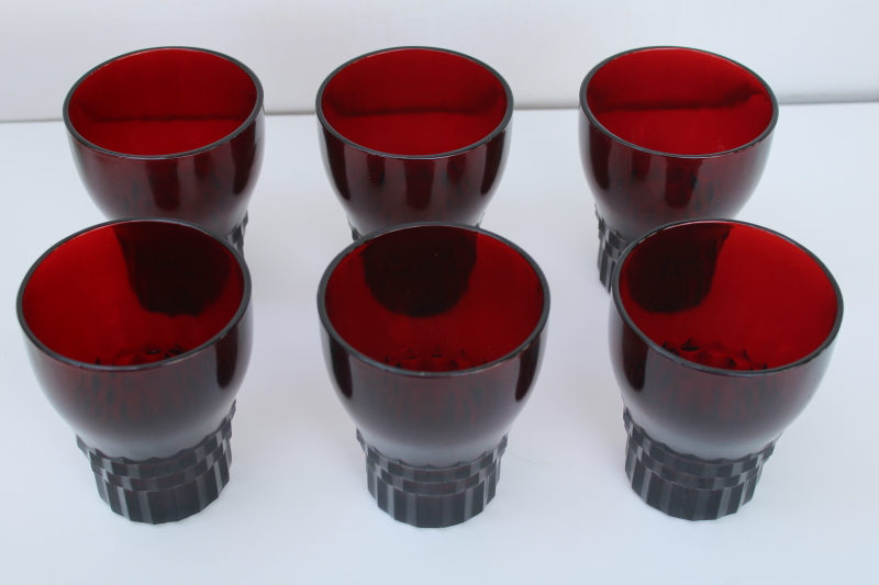 photo of Anchor Hocking Windsor pattern royal ruby red drinking glasses, mid century vintage  #2