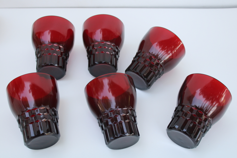 photo of Anchor Hocking Windsor pattern royal ruby red drinking glasses, mid century vintage  #3