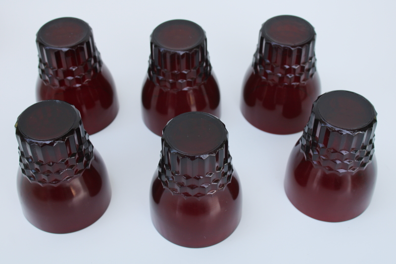 photo of Anchor Hocking Windsor pattern royal ruby red drinking glasses, mid century vintage  #4