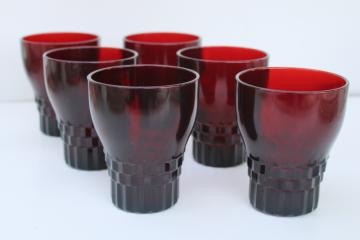 catalog photo of Anchor Hocking Windsor pattern royal ruby red drinking glasses, mid century vintage 