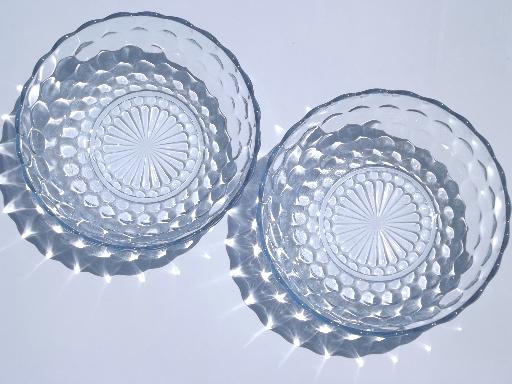 photo of Anchor Hocking bubble pattern glass salad bowls, vintage blue depression #3