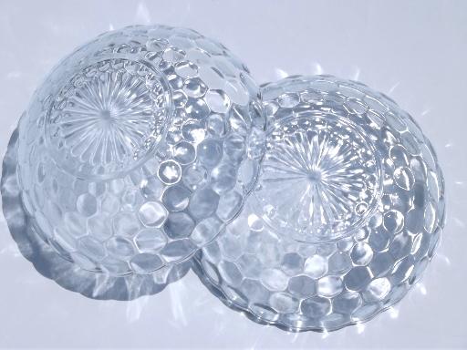 photo of Anchor Hocking bubble pattern glass salad bowls, vintage blue depression #4