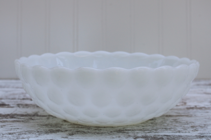 photo of Anchor Hocking bubble pattern milk glass snack bowl, mid century mod vintage #1