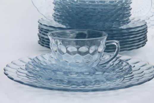 photo of Anchor Hocking bubble pattern sapphire blue depression glass dishes set for 10 #2