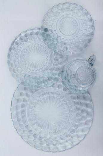 photo of Anchor Hocking bubble pattern sapphire blue depression glass dishes set for 10 #5