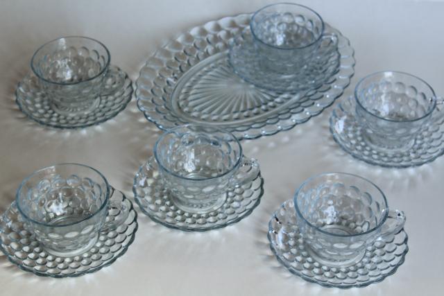 photo of Anchor Hocking bubble pattern sapphire blue depression glass, vintage cups & saucers and tray #2