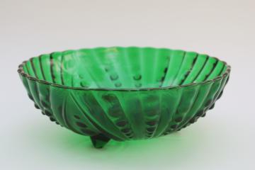 catalog photo of Anchor Hocking burple bubble pattern glass snack bowl, mid century vintage forest green glassware