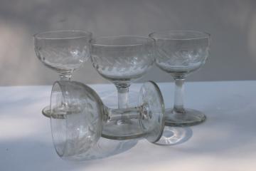 catalog photo of Anchor Hocking glass laurel etch wheel cut wine glasses, vintage stemware