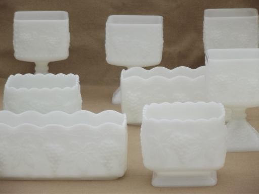 photo of Anchor Hocking grapes pattern milk glass, vintage vases & planters lot #1