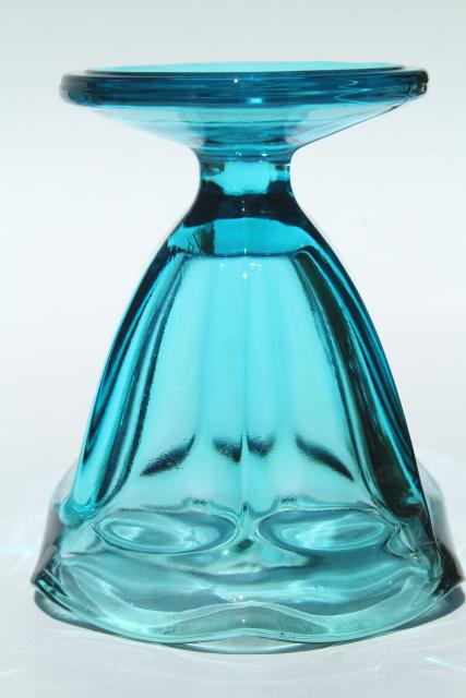 photo of Anchor Hocking laser blue colored glass ice cream sundae dishes, vintage set of 4 #3
