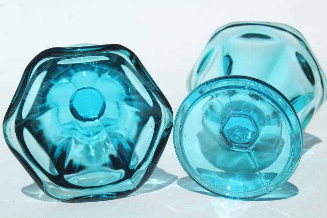 photo of Anchor Hocking laser blue colored glass ice cream sundae dishes, vintage set of 4 #4
