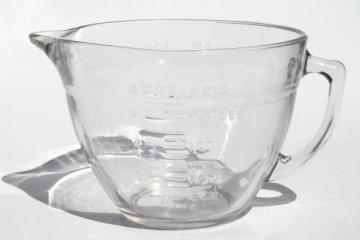 catalog photo of Anchor Hocking microwave safe clear glass measuring pitcher, spouted batter bowl