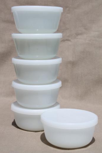 photo of Anchor Hocking milk glass custard cups, white glass oven ware ramekins set, tiny bowls w/ lids #1