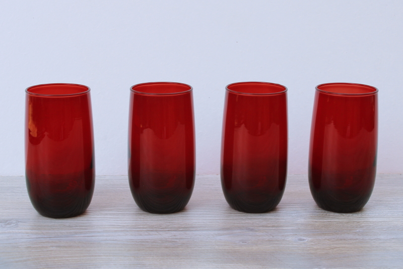 photo of Anchor Hocking royal ruby red glass roly poly tumblers, vintage drinking glasses #1