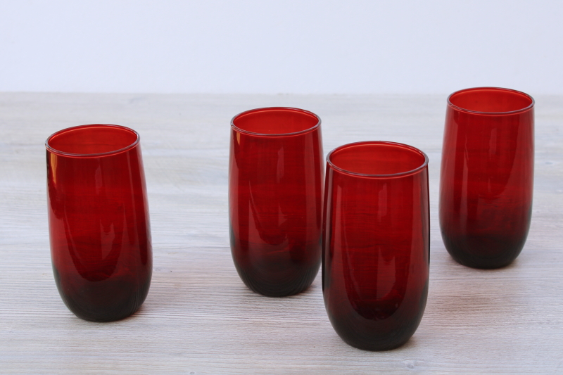 photo of Anchor Hocking royal ruby red glass roly poly tumblers, vintage drinking glasses #3