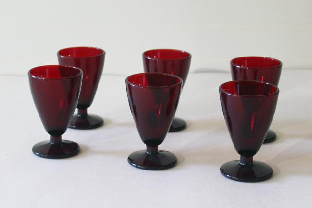 photo of Anchor Hocking vintage royal ruby red glass wine glasses, footed tumblers set of 6 #1