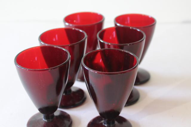 photo of Anchor Hocking vintage royal ruby red glass wine glasses, footed tumblers set of 6 #3