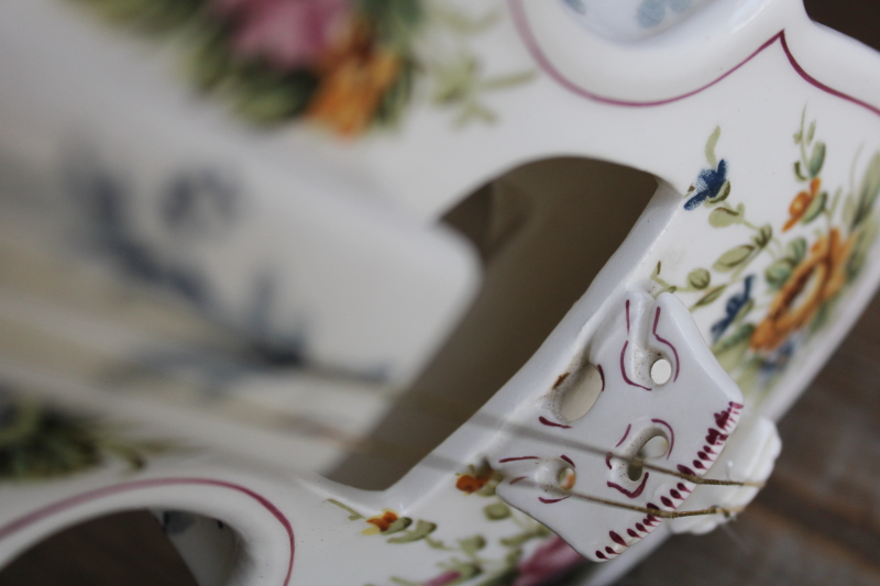 photo of Andrea by Sadek hand painted flowered porcelain violin, large decorative planter vintage Japan  #6