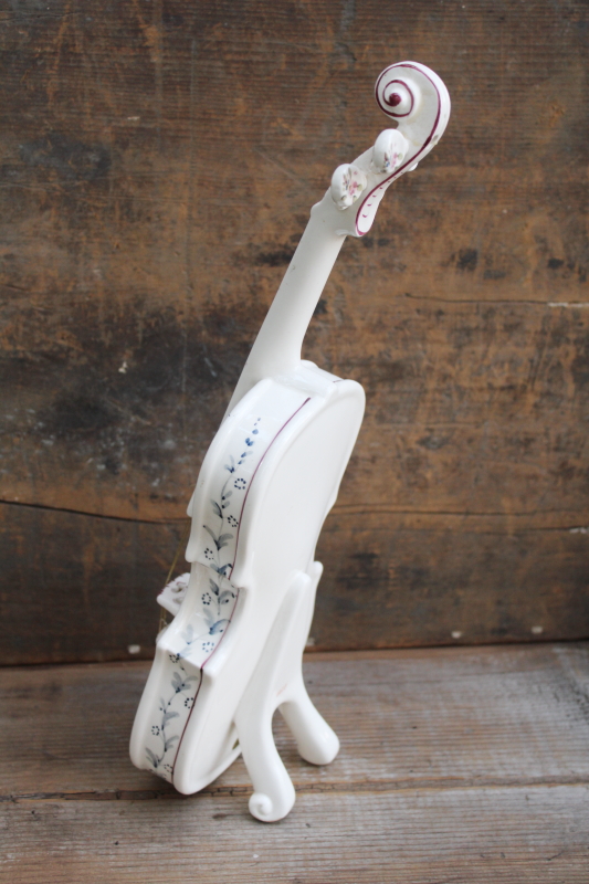 photo of Andrea by Sadek hand painted flowered porcelain violin, large decorative planter vintage Japan  #7
