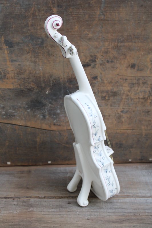 photo of Andrea by Sadek hand painted flowered porcelain violin, large decorative planter vintage Japan  #8