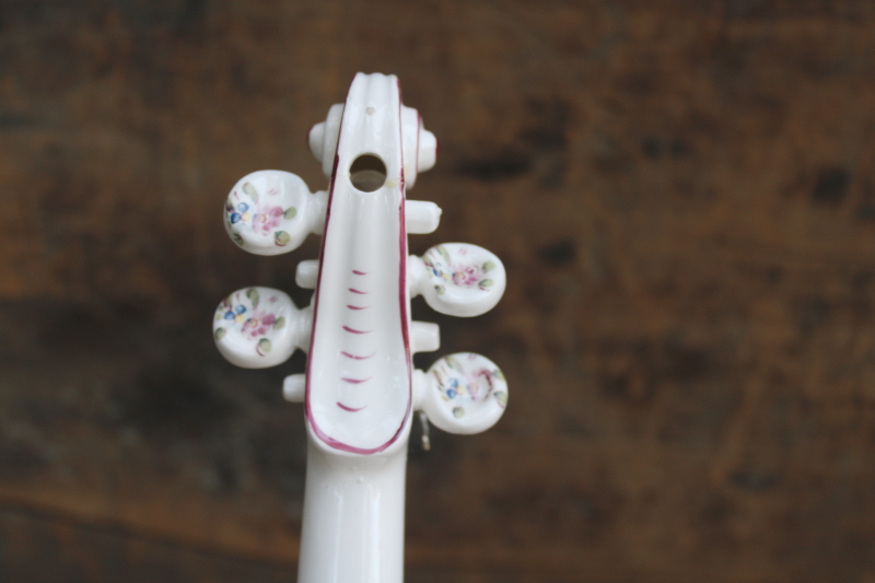 photo of Andrea by Sadek hand painted flowered porcelain violin, large decorative planter vintage Japan  #11