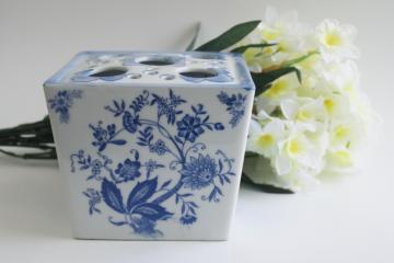 catalog photo of Andrea by Sadek vintage blue and white porcelain bulb planter flower frog vase 