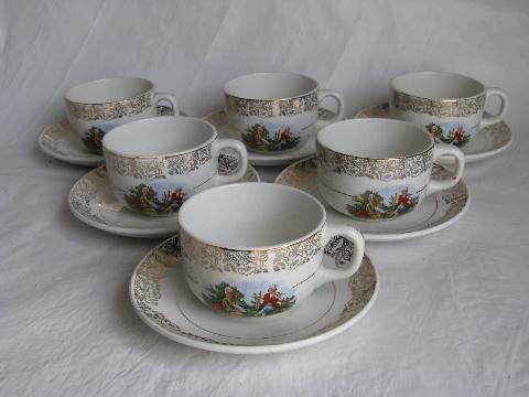 photo of Anfora - Mexico, vintage china cups & saucers, colonial couple pattern #1