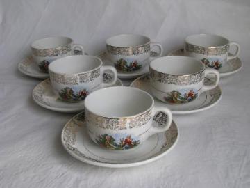 catalog photo of Anfora - Mexico, vintage china cups & saucers, colonial couple pattern