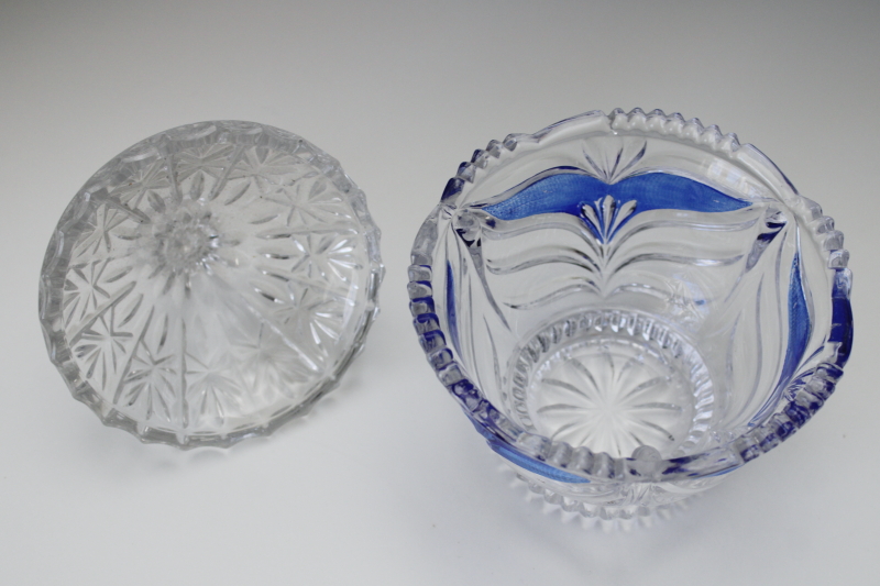 photo of Anna Hutte Germany candy dish w/ lid, cobalt blue on clear crystal glass 80s 90s vintage  #2