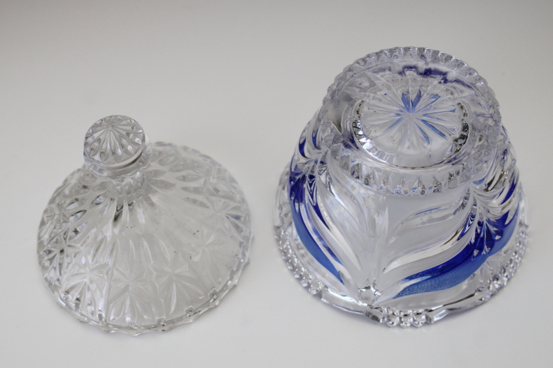 photo of Anna Hutte Germany candy dish w/ lid, cobalt blue on clear crystal glass 80s 90s vintage  #3