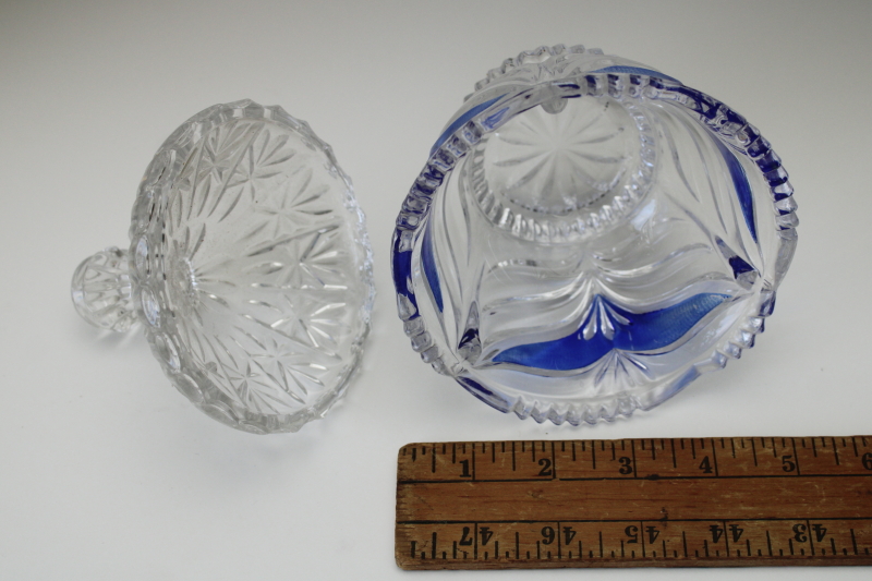 photo of Anna Hutte Germany candy dish w/ lid, cobalt blue on clear crystal glass 80s 90s vintage  #4
