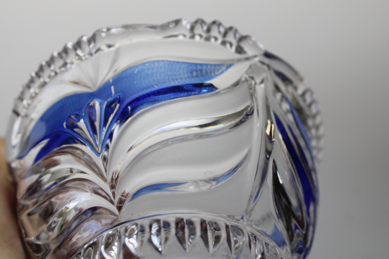 photo of Anna Hutte Germany candy dish w/ lid, cobalt blue on clear crystal glass 80s 90s vintage  #5