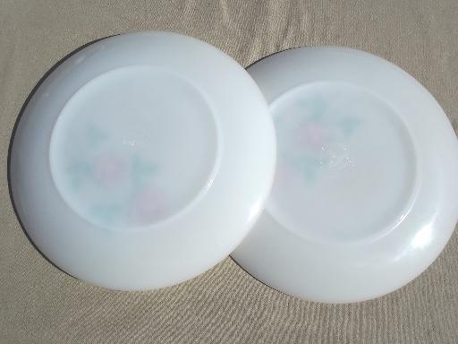 photo of Anniversary Rose pattern 60s vintage Fire King glass dinner plates set #6